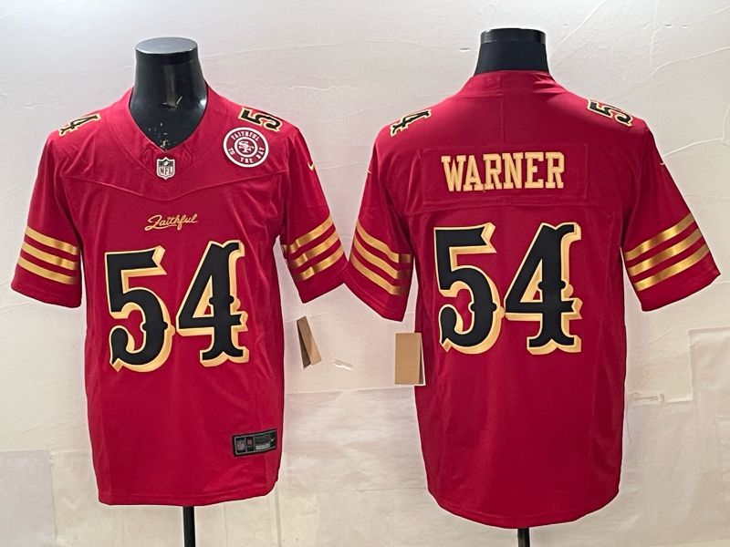 Men 2025 Nike San Francisco 49ers #54 Warner Red gold 5th generation Limited NFL Jersey 0065